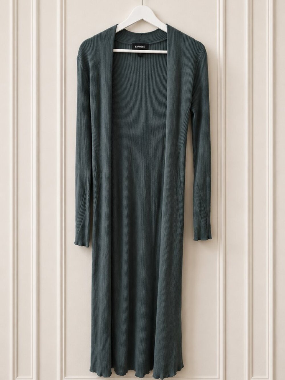 Express Dark Green Ribbed Longline Open Front Cardigan | NWT (No Tags) | Size XS